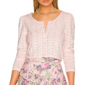 LoveShackFancy Jonah Crop Cardigan Blush Eyelet Button Front Sweater Size S
